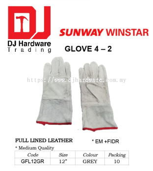 GLOVE FULL LINED LEATHER MEDIUM QUALITY GFL12GR GREY (SWW)