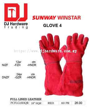 GLOVE FULL LINED LEATHER RED PCFLG18HQR (SWW)