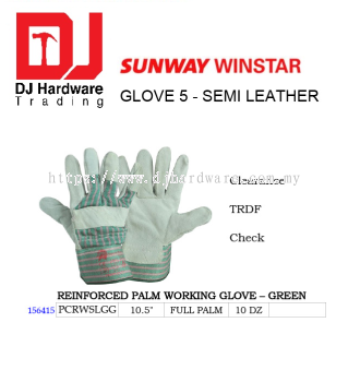 GLOVE SEMI LEATHER REINFORCED PALM WORKING GLOVE GREEN FULL PALM 10.5 PCRWSLGG 156415 (SWW)