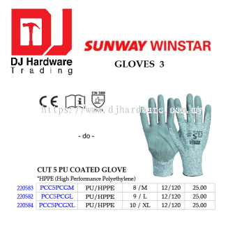 GLOVES COATED GLOVE CUT 5 PU HIGH PERFORMANCE POLYETHYLENE PU HPPE 8M PCC5PCGM 220583 (SWW)