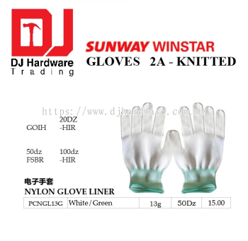 GLOVES NYLON GLOVE LINER WHITE GREEN PCNGL13G 13G (SWW)