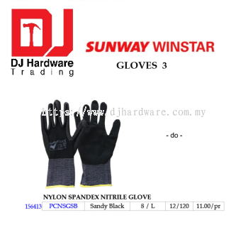 GLOVES NYLON SPANDEX NITRILE GLOVE SANDY BLACK PCNSGSB 156413 (SWW)