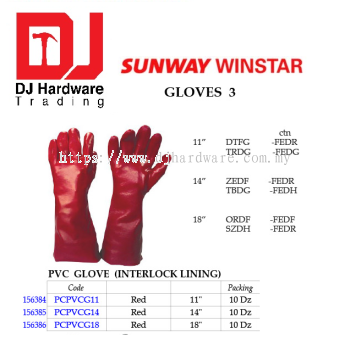 GLOVES PVC GLOVE INTERLOCK LINING RED 11 PCPVCG11 156384 (SWW)