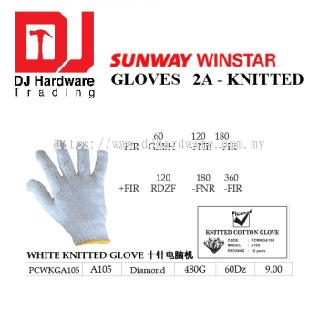 PICASAF DIAMOND GLOVES KINITTED WHITE KNITTED GLOVE PCWKGA105 B105 480G (SWW)