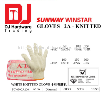 PICASAF DIAMOND GLOVES KINITTED WHITE KNITTED GLOVE PCWKGA106 B106 600G (SWW)