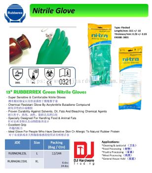 RUBBEREX NITRILE GLOVE GREEN NITRILE GLOVES RUBNGNL15L (SWW)