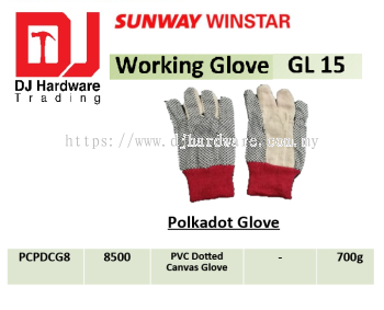 WORKING GLOVE G15 POLKADOT GLOVE PVC DOTTED CANVAS GLOVE PCPDCG8 8500 700G (SWW)