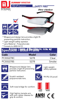 PICASAF EYEWEAR SAFETY FIRST PRO CHOICE BLACK FRAME SPECTACLE S278 PCSSS278S SMOKE (SWW)