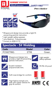 PICASAF EYEWEAR SAFETY FIRST PRO CHOICE SPECTACLE 5 WELDING ET98 PCSSET98G GREEN (SWW)