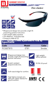 PICASAF EYEWEAR SAFETY FIRST PRO CHOICE SPECTACLE ET81 PCSSET81S SMOKE (SWW)