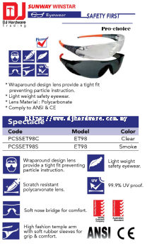 PICASAF EYEWEAR SAFETY FIRST PRO CHOICE SPECTACLE ET98 PCSSET98S SMOKE (SWW)