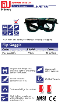 PICASAF EYEWEAR SAFETY FIRST SAFETY FLIP GOGGLE 9335 PCFG9335G 5 GREEN (SWW)