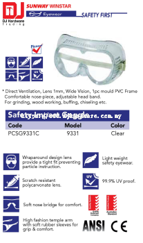 PICASAF EYEWEAR SAFETY FIRST SAFETY IMPACT GOGGLE 9331 PCSG9331C CLEAR (SWW)