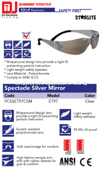 PICASAF EYEWEAR SAFETY FIRST STARLITE SILVER MIRROR SPECTACLE ET97 PCSSET97CSM CLEAR (SWW)