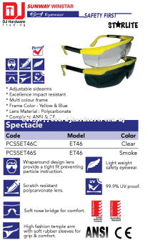 PICASAF EYEWEAR SAFETY FIRST STARLITE SPECTACLE ET46 PCSSET46C CLEAR (SWW)