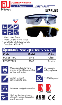 PICASAF EYEWEAR SAFETY FIRST STARLITE SPECTACLE ST46 PCSSST46C CLEAR (SWW)