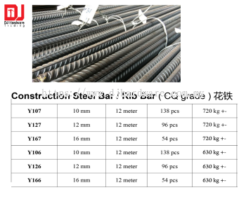 CONSTRUCTION STEEL BAR RIB BAR CQ GRADE 12METER 10MM Y106 (CL)