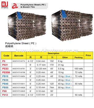 POLYETHYLENE SHEET PE & STRETCH FILM POLYETHYLENE SHEET PE P6 0.04MM 6KG 9555747316774 (CL)