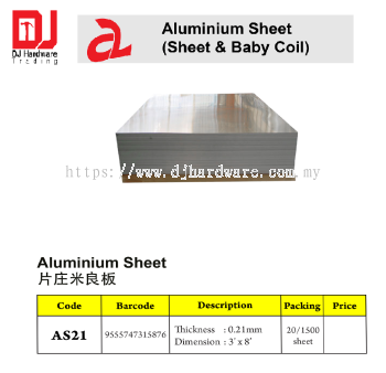 ALUMINIUM SHEET SHEET & BABY COIL ALUMINIUM SHEET AS21 0.21MM 9555747315876 (CL)