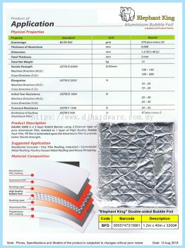 ELEPHANT KING ALUMINIUM BUBBLE FOIL DOUBLE SIDED BFD 1.2M X 40M X 3200 9555747315661 (CL)