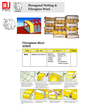 GAJAH HEXAGONAL NETTING & FIBREGLASS WOOL FIRBLEGLASS WOOL W50 50MM X 1.2M X 30M 9555747315616 (CL)