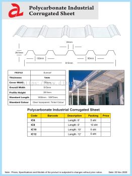 POLYCARBONATE INDUSTRIAL CORRUGATED SHEET IC6 (CL)