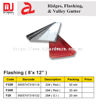 RIDGES FLASHING & VALLEY GUTTER FLASHING 8 X 12 RED 26 F28R (CL)