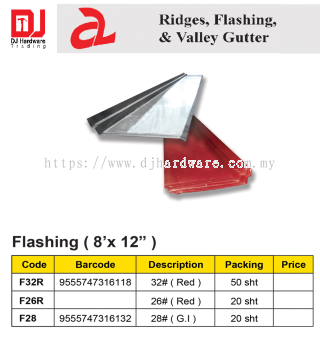RIDGES FLASHING & VALLEY GUTTER FLASHING 8 X 12 RED 32 F32R 9555747316118 (CL)