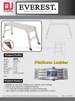 EVEREST WORLDS FAVOURITE LADDER CHOICES ALUMINIUM PLATFORM LADDER EPL 122CM X 42CM X 53CM 5.1KG 9555747306461 (CL)