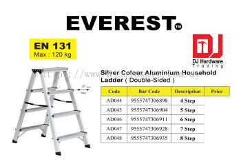 EVEREST WORLDS FAVOURITE LADDER CHOICES SILVER COLOUR ALUMINIUM HOUSEHOLD LADDER DOUBLE SIDED 4 STEP EN131 AD044 9555747306898 (CL)