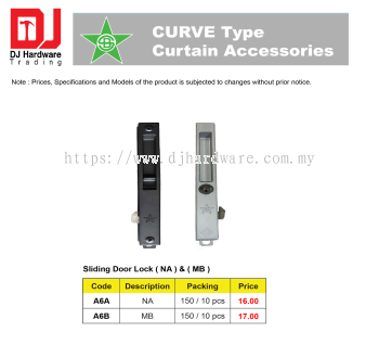 STAR BRAND CURTAIN ACCESSORIES CURVE TYPE ADJUSTABLE SLIDING WINDOW & DOOR ROLLER SLIDING DOOR LOCK MB A6B (CL)