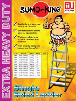 SUMO EXTRA HEAVY DUTY SINGLE SIDED LADDER ALUMINIUM SS4 2.26KG 9555747306003 (CL)