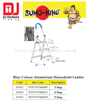 SUMO KING BLUE COLOUR ALUMINIUM HOUSEHOLD LADDER AF024 4 STEP 9555747306812 (CL)