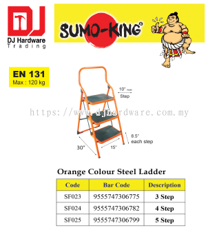 SUMO KING ORANGE COLOUR STEEL LADDER EN131 SF023 3 STEP 9555747306775 (CL)