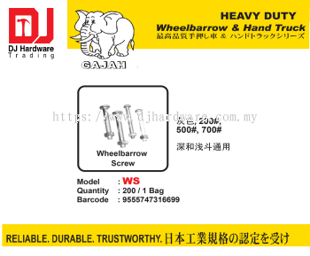 GAJAH WHEELBARROW & HAND TRUCK HEAVY DUTY WHEELBARROW SCREW 200 500 700 GREY WS 9555747316699 (CL)