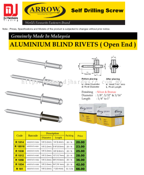 ARROW WORLDS FAVOURITE FASTENERS BRAND ALUMINIUM BLIND RIVETS OPEN END SILVER BRONZE R181 9555747311915 (CL)