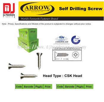 ARROW WORLDS FAVOURITE FASTENERS BRAND CSK HEAD COUNTERSUNK CROSS RECESSED (CL)