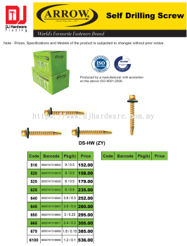 ARROW WORLDS FAVOURITE FASTENERS BRAND SELF DRILLING HEX HEAD ROOFING AWNING SCREW FOR METAL CW WASHER DS HW ZY 650 9555747310864 (CL)
