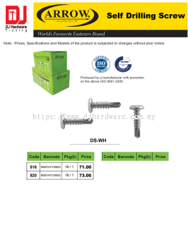 ARROW WORLDS FAVOURITE FASTENERS BRAND SELF DRILLING HEX HEAD ROOFING AWNING SCREW FOR METAL DS WH 516 9555747310925 (CL)