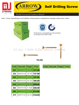 ARROW WORLDS FAVOURITE FASTENERS BRAND SELF DRILLING HEX HEAD ROOFING AWNING SCREW FOR METAL TD HO 520 9555747311113 (CL)