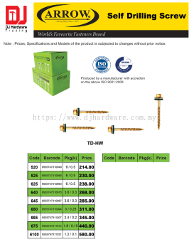 ARROW WORLDS FAVOURITE FASTENERS BRAND SELF DRILLING SCREW CW WASHER FOR WOOD ROOFING AWNING DS HOR 640 9555747310970 (CL)