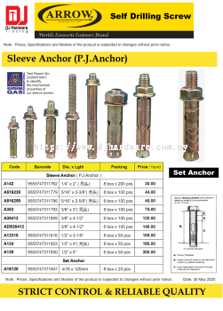 ARROW WORLDS FAVOURITE FASTENERS BRAND SLEEVE ANCHOR PJ ANCHOR SET ANCHOR A16120 9555747311847 (CL)