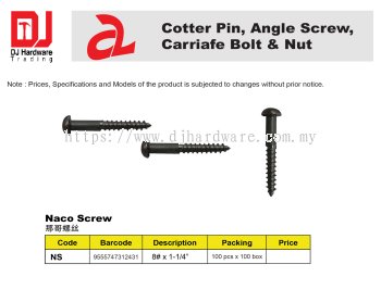 COTTER PIN ANGLE SCREW CARRIAFE BOLT NUT NACO SCREW NS 9555747312431 (CL)