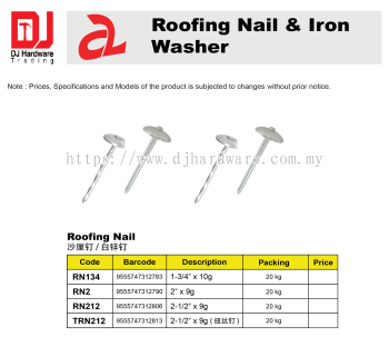 ROOFING NAIL IRON WASHER ROOFING NAIL RN2 9555747312790 (CL)