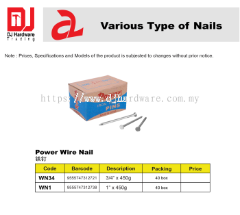 VARIOUS TYPE OF NAILS POWER WIRE NAIL WN1 9555747312738 (CL)