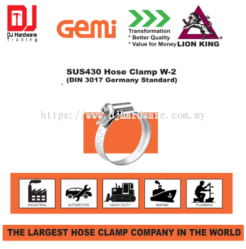 LION KING GEMI THE LARGEST HOSE CLAMP SUS430 HOSE CLAMP W2 DIN 3017 GERMANY STANDARD (CL)