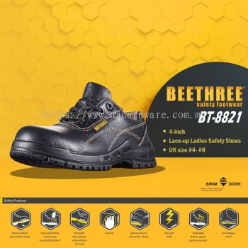 BEETHREE SAFETY FOOTWEAR FEMININE SERIES BT 8821 LACE UP LADIES SAFETY SHOES B3-BT8821 (BT)