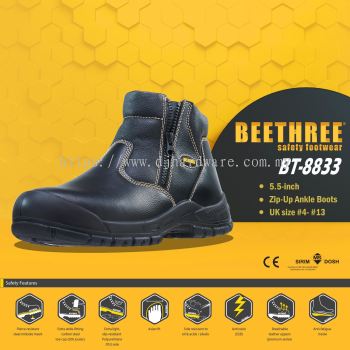 BEETHREE SAFETY FOOTWEAR BT 8833 ZIP UP ANKLE BOOTS B3-BT8833 (BT)