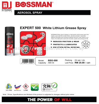 BOSSMAN EXPERT 500 WHITE LITHIUM GREASE SPRAY BSG500 9555747347822 (CL)