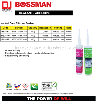 BOSSMAN NEUTRAL CURE SILICONE SEALANT WHITE BS318W 9555747352468 (CL)